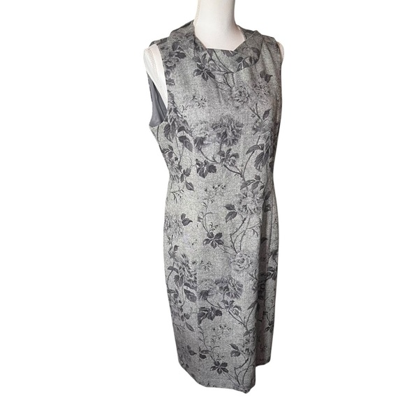 Talbots Wool Blend Grey Floral Roses Cowl Neck Sheath Dress Size 12 Classic NWT - Picture 9 of 15